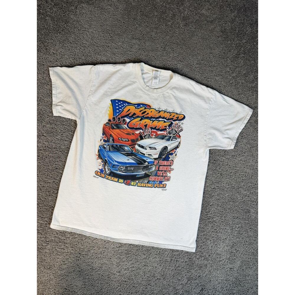 Gildan Shirt Mens XL White Disorganized Grime Car Graphic Crew Neck Cotton - Picture 2 of 12